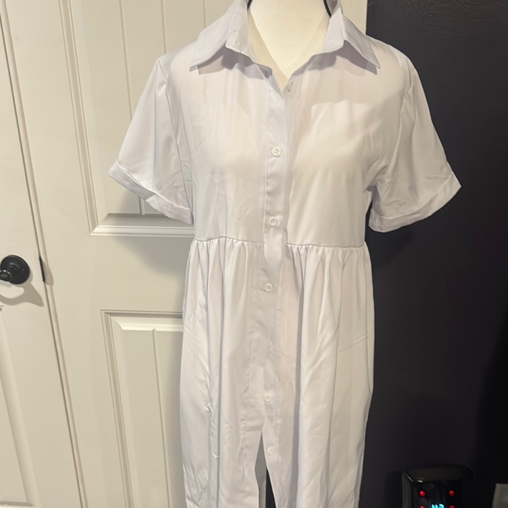 White Button-Up Short Sleeve Dress